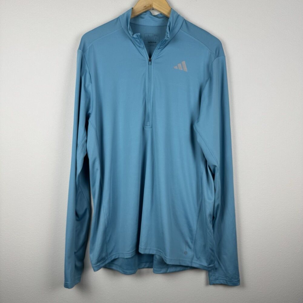 Adidas Own The Run Pullover Mens Large Blue 1/4 Zip AEROREADY Running H44551